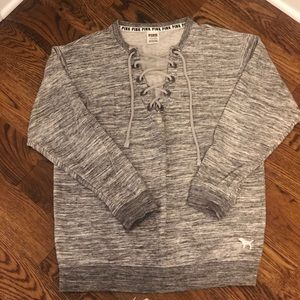 Victorias Secret Pink Lace-Up Pullover Sweatshirt